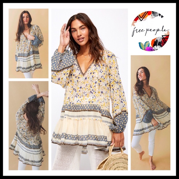 FREE PEOPLE BOHO FLOWY TUNIC SWING MINI DRESS A2C - Picture 16 of 16